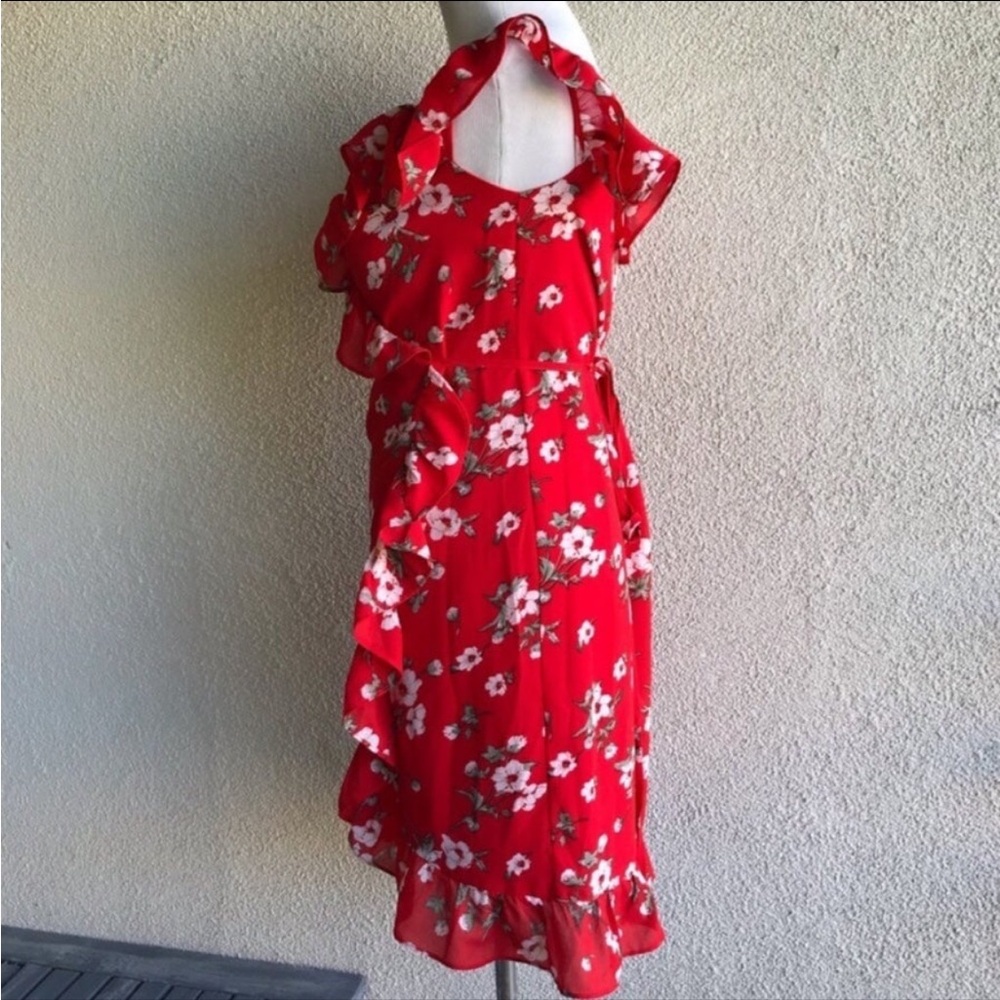 Floral Red Ruffle Dress - Picture 4 of 8